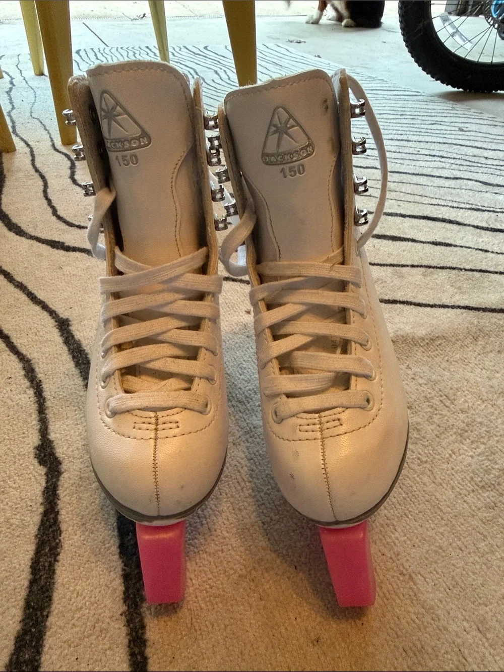 JACKSON White Kids Figure Ice Skates with Pink Blade Guards